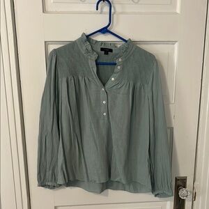 J. Crew Green Puff Sleeve Blouse with Mandarin Collar